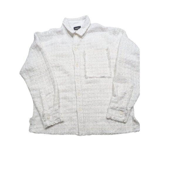 🖤CM⚡ Forever21 Men White Bouclé Textured Shirt Jacket Size L HolidayPreowned - Picture 2 of 4